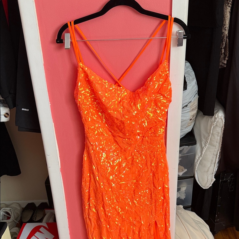 Strapless Orange Sequin Dress